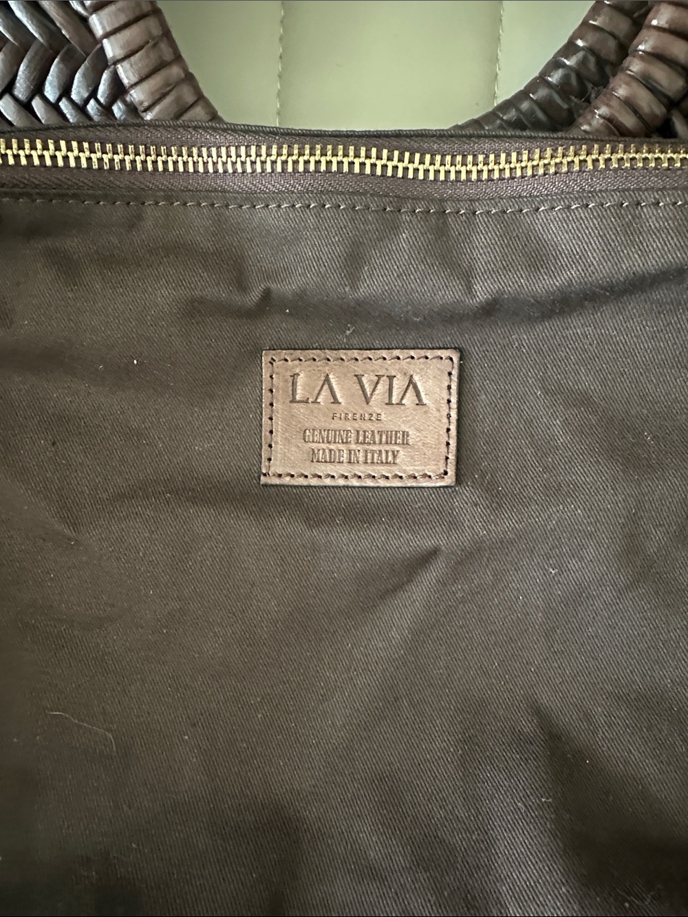 La Via Firenze Woven Genuine Leather Tote Dark Brown - Picture 4 of 4